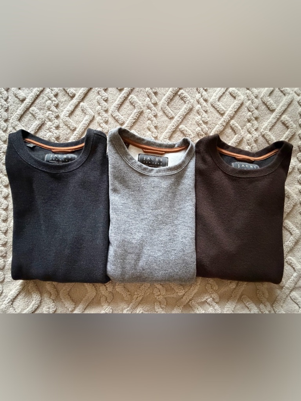 Jachs Men's Crewneck Sweaters Fleece Lined - Gray, Black & Brown Trio M